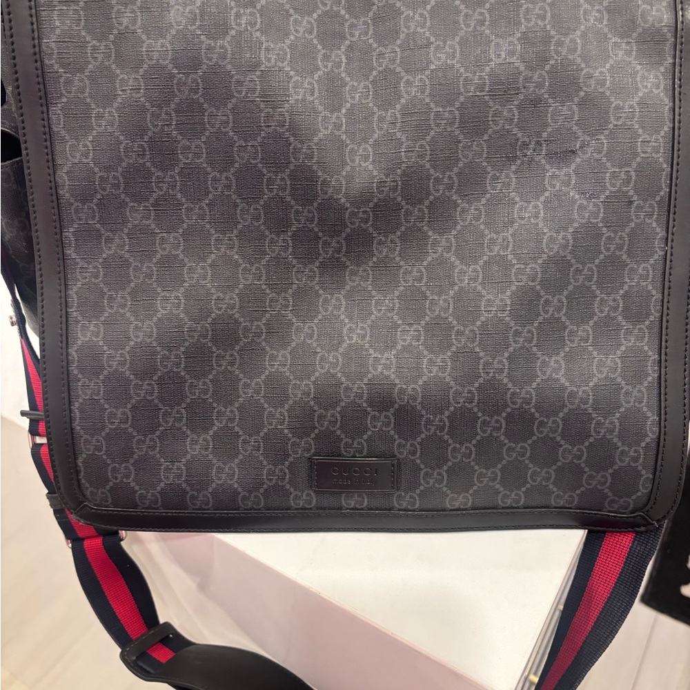 Gucci Gray Monogram baby/diaper bag or messenger bag